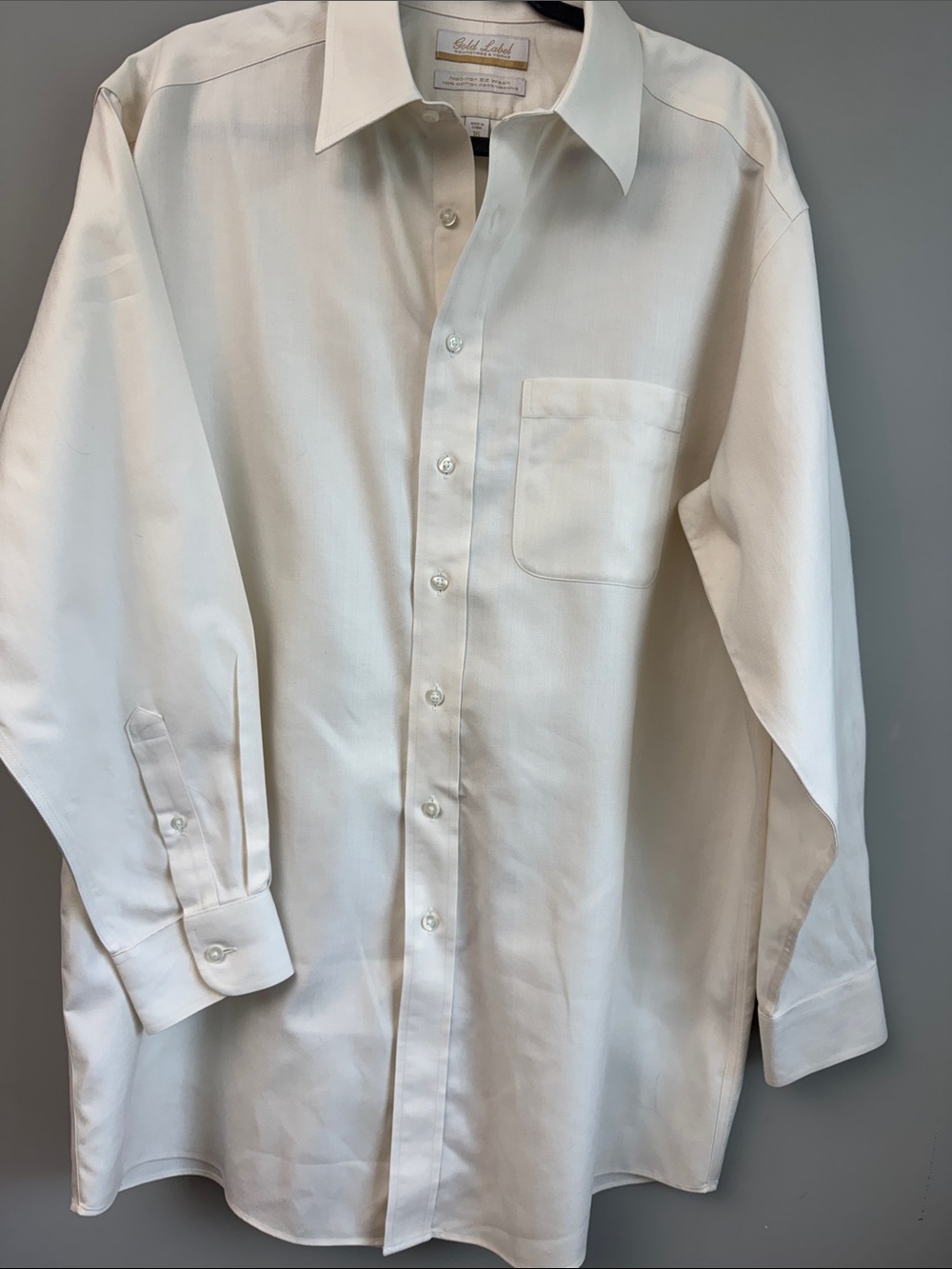 Roundtree & Yorke Off-White Long-Sleeve Dress Shirt 16 3/4